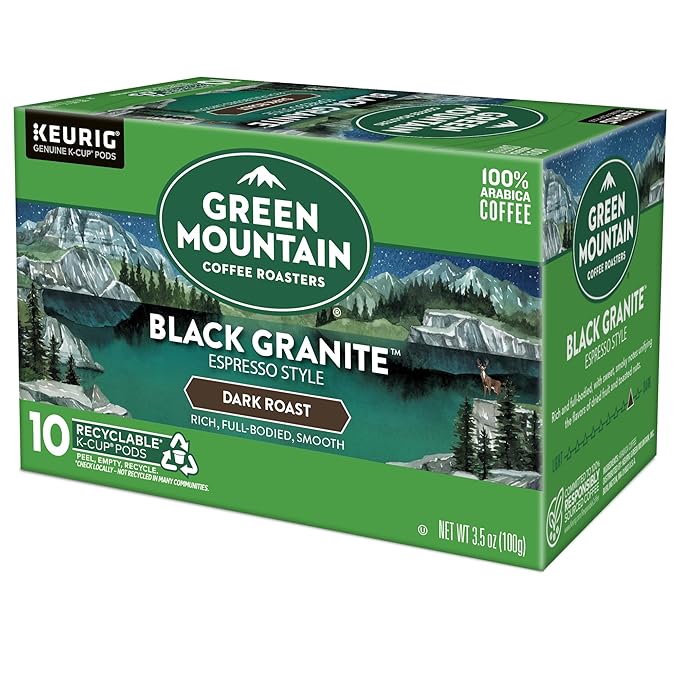 Green Mountain Coffee Roasters Black Granite, Keurig Single Serve K-Cup Pods, Espresso Style Dark Roast, 60 Count (6 Packs of 10)