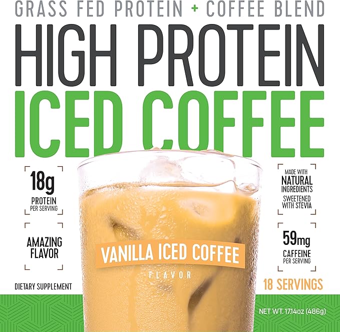 Iced Coffee, High Protein Coffee Keto Friendly, 18g of Protein, 2g Carbs, Natural Ingredients (18 Servings, Vanilla Latte)