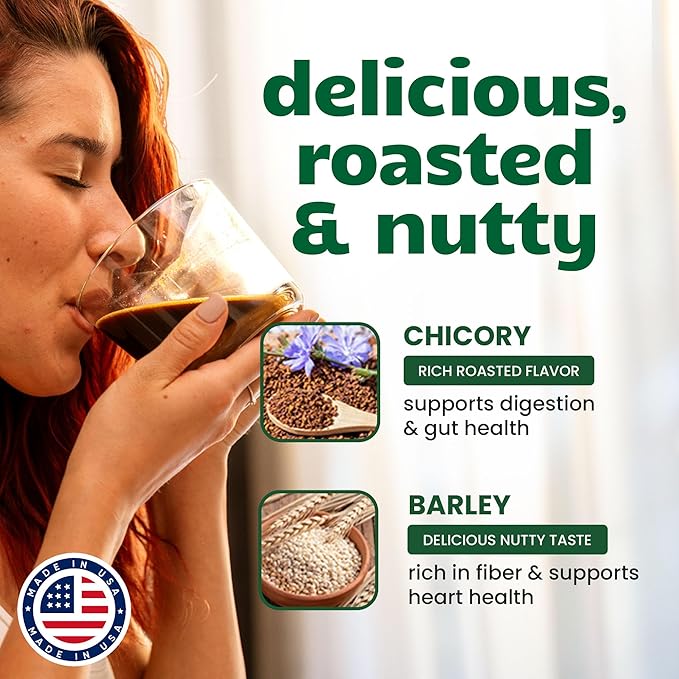 Mushroom Coffee Alternative with Chicory, Roasted Barley, Lion’s Mane, Cordyceps, Turkey Tail, Reishi, with 2200mg Functional Mushrooms, Vegan, Focus and Calm, 30 Servings