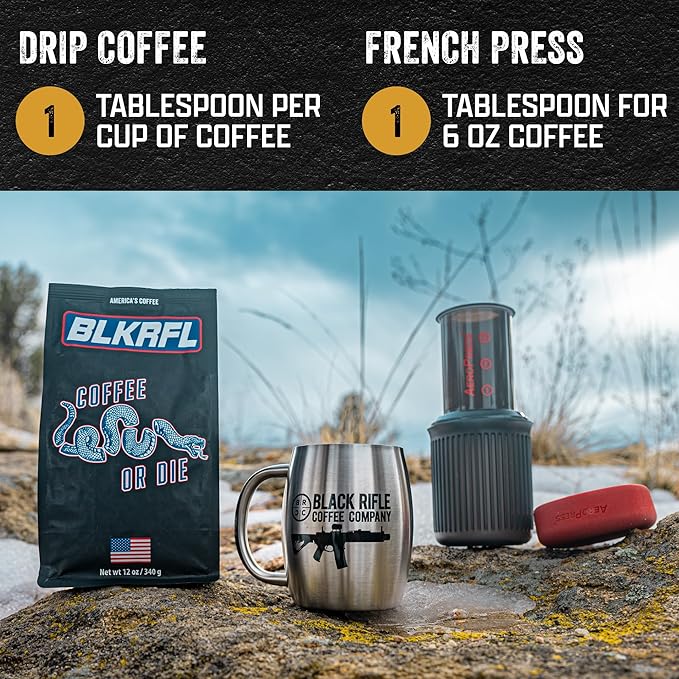 Black Rifle Coffee Company Coffee or Die, 12oz Bag, Ground Medium Roast - Roasted Blend Made from Arabica Beans - Colombian & Brazilian Beans - Veteran Founded & American Made