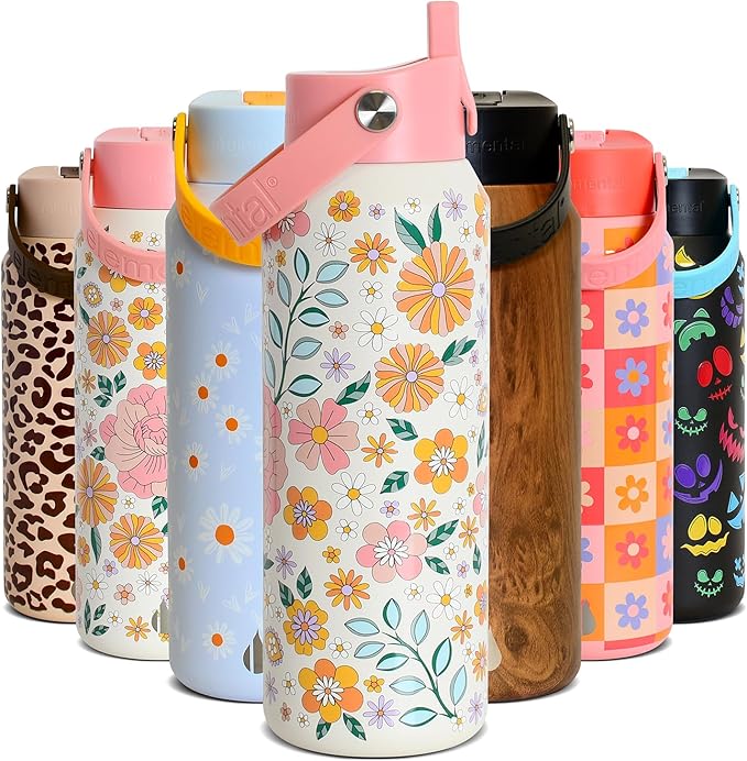 Elemental 40oz Insulated Water Bottle with Straw - 100% Leak-Proof Stainless Steel Core Water Bottles for Travel, Sports and Gym - Double Wall Insulation & BPA Free - Blossom Luxe