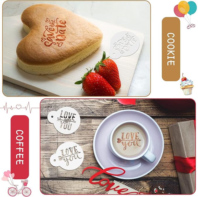 30 Pcs Valentine's Day Cake Stencil Templates Decoration Valentine Plastic Cookie Decorating Stencils Reusable Coffee Stencils Baking Painting Mold Tools for Valentine's Day Baking DIY Decor Mold
