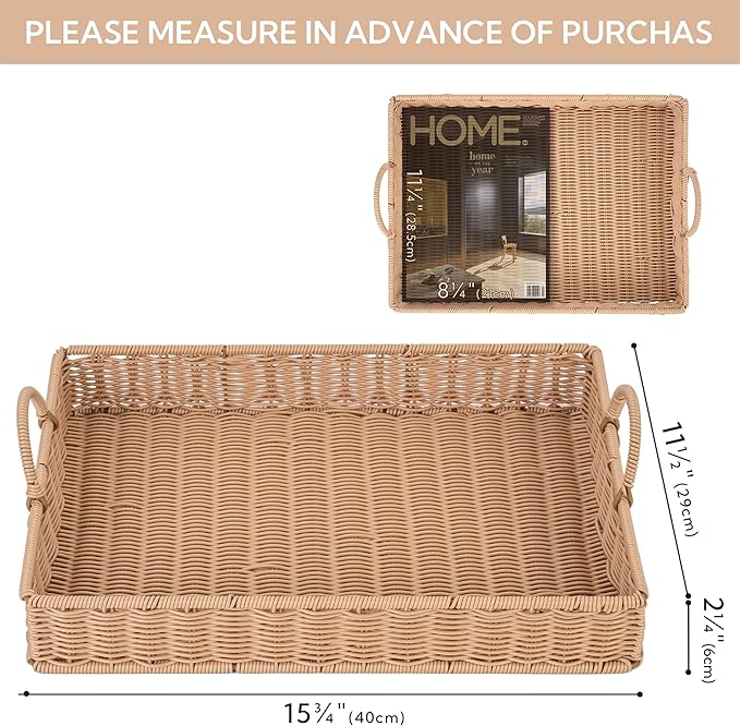 GRANNY SAYS Rectangle Serving Tray, Coffee Table Tray, Wicker Serving Trays with Handles, Decorative Tray for Coffee Table, Woven Tray for Living Room, 15 ¾"×11 ½"×2 ¼"
