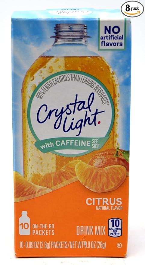 Crystal Light On The Go Citrus With Caffeine Drink Mix, 10-Packet Box (Pack of 8)