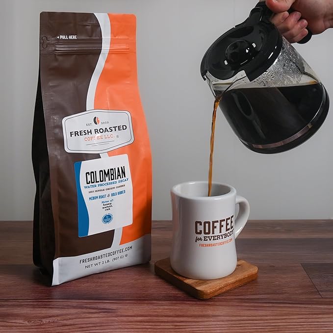 Fresh Roasted Coffee,100% Water-Process Decaf Colombian, 2 lb (32 oz), Medium Roast, Kosher, Whole Bean