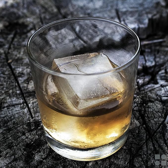 glacio Ice Cube Molds – 2-Pack Silicone Trays for 8 Large Square Cubes – Slow-Melt Ice for Whiskey, Cocktails, Coffee & More