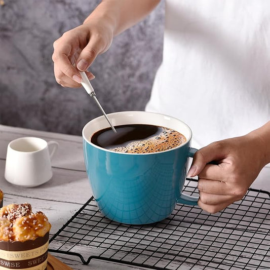 30oz Ceramic Jumbo Coffee Mug Soup Bowl with Handle for Soup, Coffee, Tea, Ice Cream, Fruit, Cereal, Milk, Mocha, Cocoa and Mulled Drinks, Microwave and Dishwasher Safe, Aqua Blue