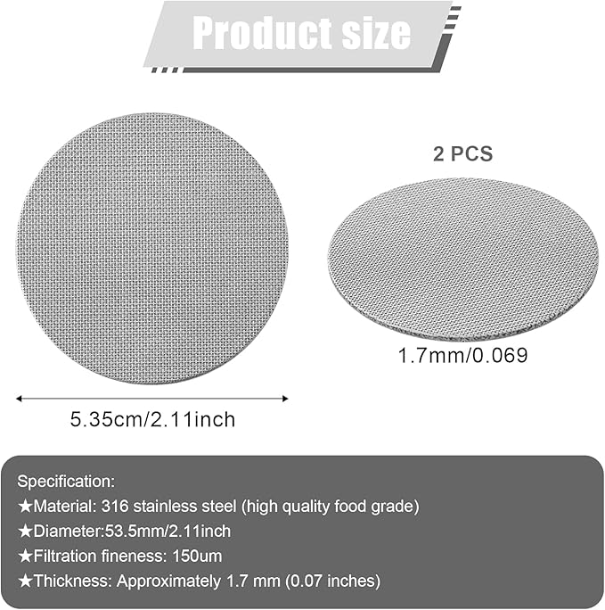 2pcs 53.5mm Espresso Screen Filter, 316 Stainless Steel Espresso Puck Screen 150μm Reusable Espresso Portafilter Puck Screen Sturdy Coffee Screen Filter Mesh for Espresso