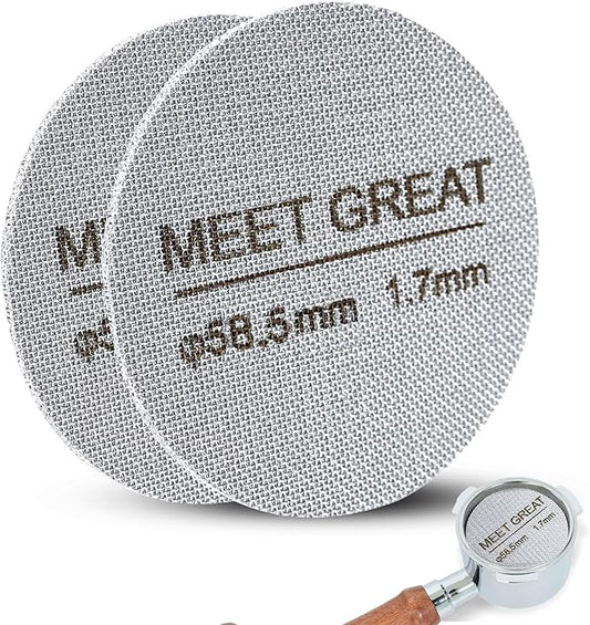Meet Great- 2 Packs 58.5mm Espresso Puck Screen, 1.7mm Thickness 150μm 316L Stainless Steel, Upgraded Reusable Coffee Filter Screen for 58.5mm Breville Portafilter Filter Basket