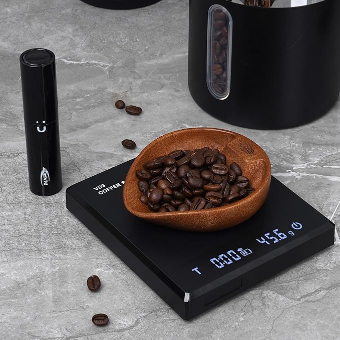 IKAPE Wooden Coffee Bean Dosing Cup and Spray Bottle Kit for Espresso, Coffee Bar Accessories for Reducing Coffee Power Static, Dosing Tray for Coffee or Tea, Sugar(Black)
