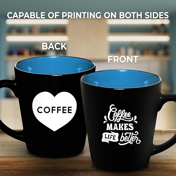 Custom Ceramic Coffee Latte Mugs 12 oz. Set of 10, Personalized Bulk Pack - Perfect for Coffee, Tea, Espresso, Hot Cocoa, Other Beverages - Blue