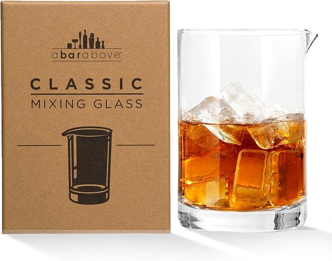 A Bar Above Cocktail Mixing Glass, Classic Style Enhanced Annealed Lead-Free Crystal Stirring Pitcher, Thick Weighted Base for Stable Stirring, 18 Oz Drink Mixer for Craft Cocktails at Home or Bars