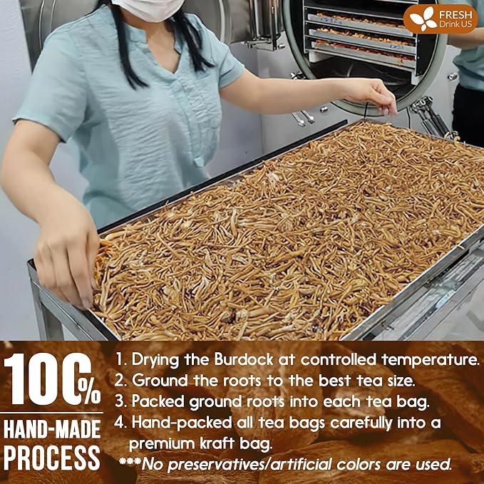 FreshDrinkUS, Premium 75 Burdock Root Tea Bags, 100% Natural & Pure from Burdock Root. Made with Natural Material Tea Bags. No Sugar, No Caffeine, No Gluten, Vegan.