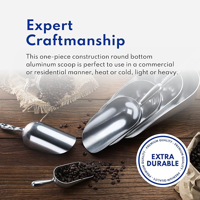 New Star Foodservice 34561 One-Piece Cast Aluminum Round Bottom Bar Ice Flour Utility Scoop, 38-Ounce, Silver (Hand Wash Only)