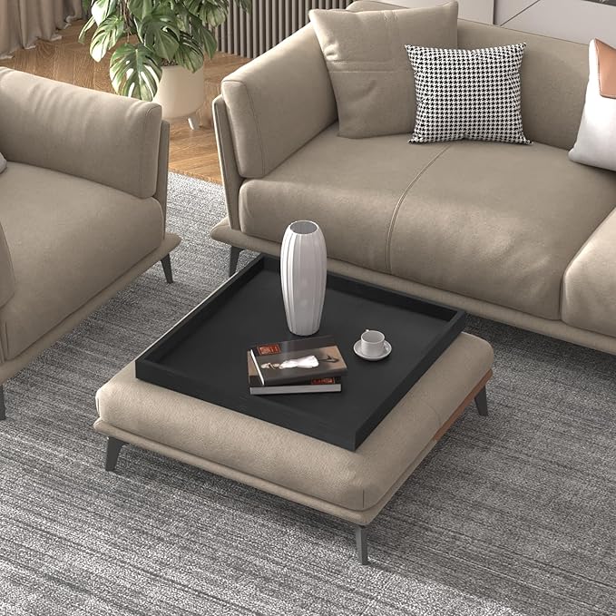 Ottoman Tray for Coffee Table Living Room Wood Serving Tray Large Wooden Square 20 Inches Black