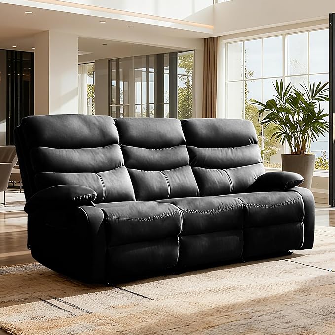 Reclining Couch Sofa Set Leather Recliner Couch Sofa and Loveseat Sets for Living Room, RV, Theater Seating(3 Seat Sofa+Loveseat,Black)