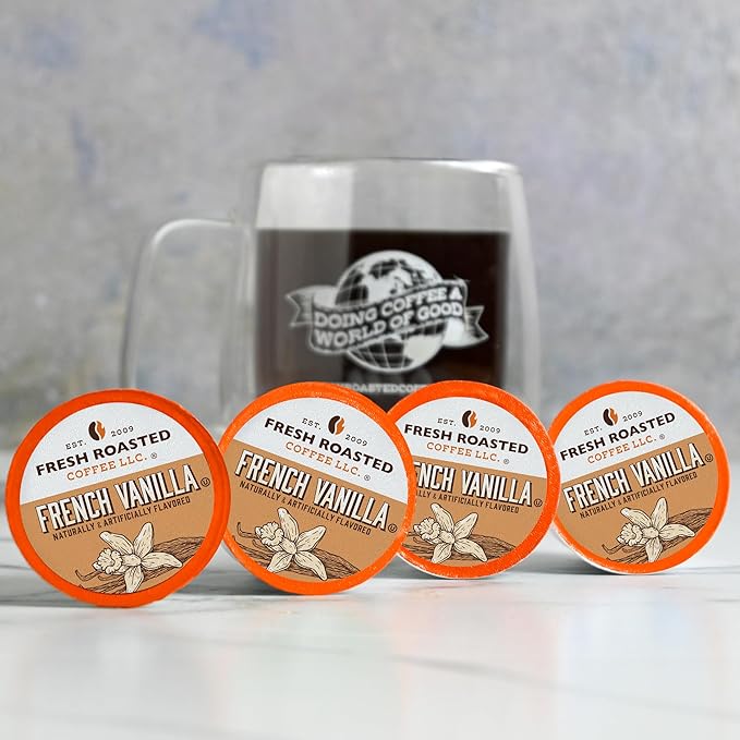 Fresh Roasted Coffee, French Vanilla, Flavored Coffee Pods, 72 Count