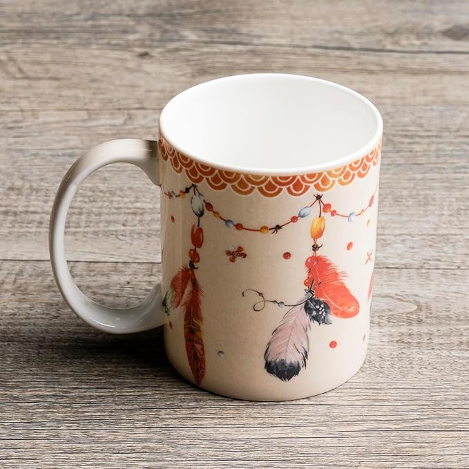 Maison d' Hermine Coffee Mug with Handles Fine Bone China Mugs Pack of One Tea Cups for Hot Beverages Cappuccino Latte Home Restaurant Office Perfect for Gift (Ibiza - Beige - Rose, 12 Ounce)