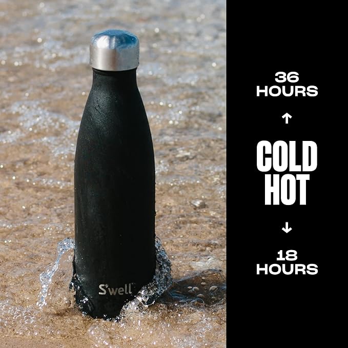 S’well Stainless Steel 17oz Water Bottle, Onyx Black, Triple-Layer Vacuum Insulated for 36 Hours Cold, 18 Hours Hot, BPA-Free, Durable and Portable