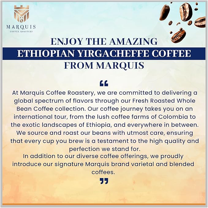 Marquis - Half Caff Coffee, Rich Blend of half Ethiopian Yirgacheffe and Half Decaf French Roast Beans, Fresh Dark Roast with a Fruity Flavor, Premium Half Caff Whole Bean Coffee, 2 lb