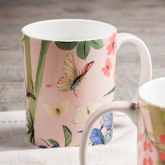 Maison d' Hermine Coffee Mug with Handles Fine Bone China Mugs Pack of Two Tea Cups for Hot Beverages Cappuccino Latte Home Restaurant Office Perfect for Gift (Canne, 12 Ounce)