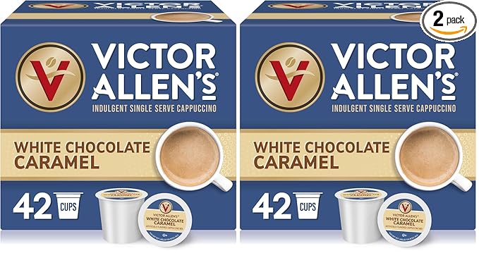 Victor Allen's Coffee White Chocolate Caramel Flavored Cappuccino,Serve Cups for Keurig K-Cup Brewers,42 Count (Pack of 2)