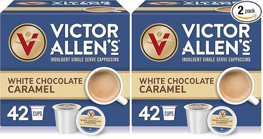 Victor Allen's Coffee White Chocolate Caramel Flavored Cappuccino,Serve Cups for Keurig K-Cup Brewers,42 Count (Pack of 2)