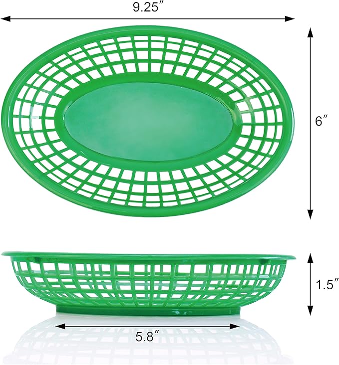 New Star Foodservice 44133 Fast Food Baskets, 9 1/4-Inch x 6-Inch Oval, Set of 36, Green