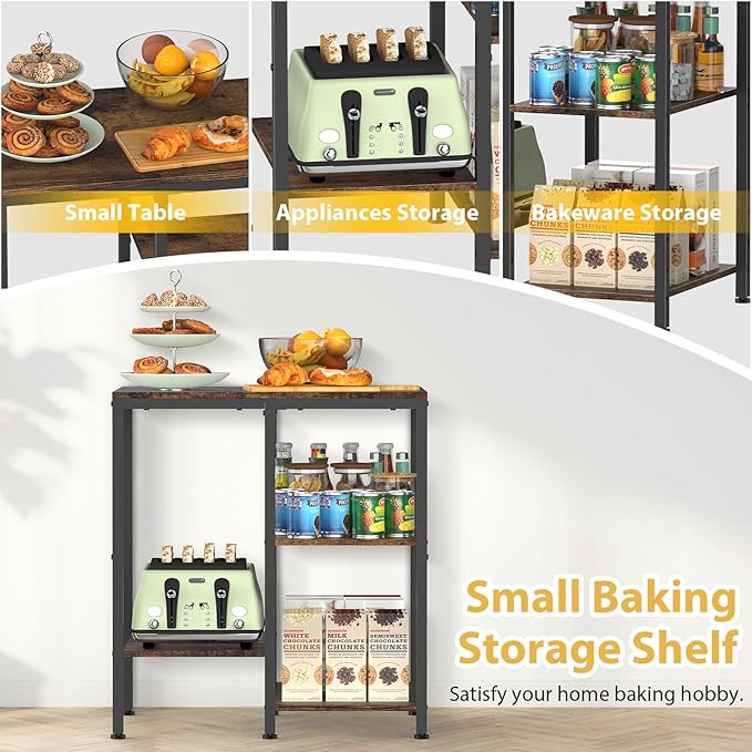 Kitchen Microwave Stand,4-Tier Adjustable Bakers Rack, Microwave Cart with Storage, Small Coffee Bar Table Appliance Shelf for Living Room,Office,Rustic Brown