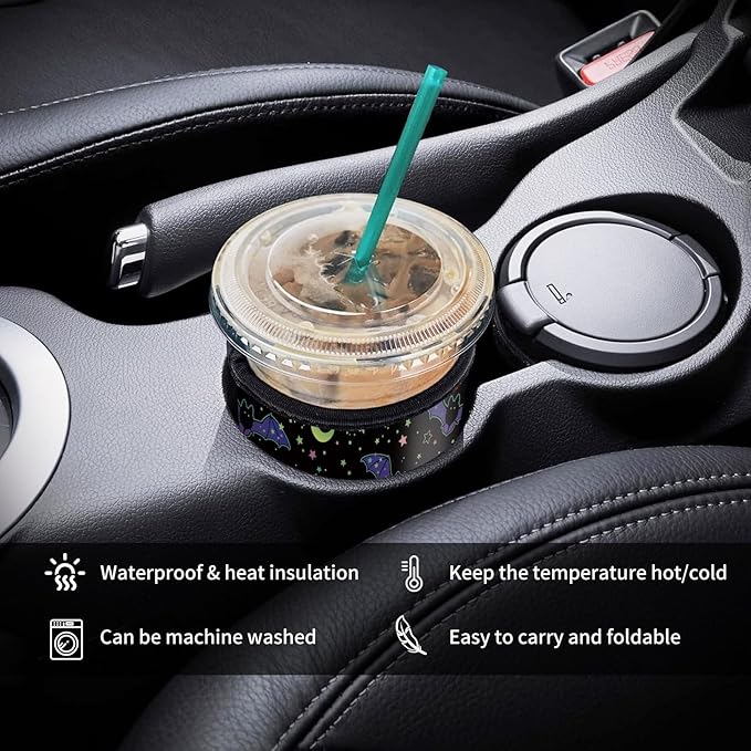 3 Pack Reusable Neoprene Insulator Sleeve for Iced Coffee Cups, Funny Coffee Cup Sleeves for 16-32oz Coffee cups, Cute Drink Sleeve for Cold Hot Beverages Cute Black Bats