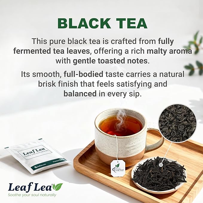 LeafLea 40 Black Tea Bags, Premium Full-Bodied Black Tea Leaves, Strong Robust and Flavoury, Digestive Ease & Natural Alertness with Caffeine, Sugar-Free, Vegan, Individually Wrapped