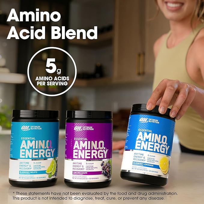Optimum Nutrition Amino Energy - Pre Workout with Green Tea, BCAA, Amino Acids, Keto Friendly, Green Coffee Extract, Energy Powder - Blueberry Mojito, 30 Servings (Packaging May Vary)