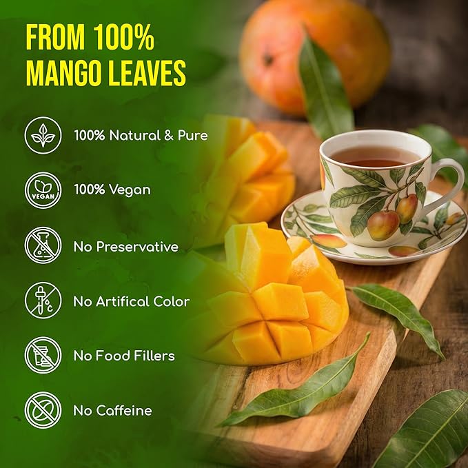 FreshDrinkUS, Premium 60 Mango Leaf Tea Bags, 100% Natural & Pure from Mango Leaves. Loose Leaf Herbal Tea. No Sugar, No Caffeine, No Gluten, Vegan.