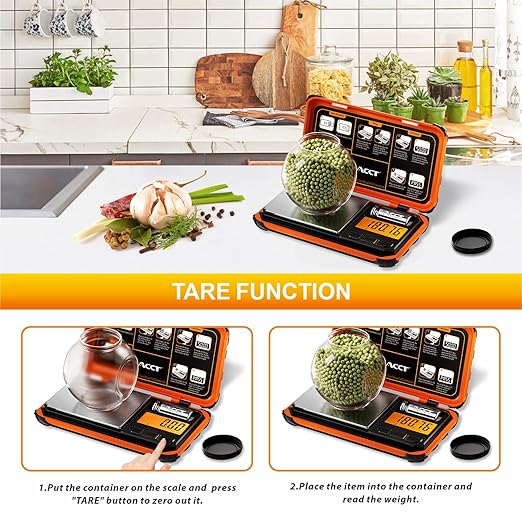 ACCT Precision Pocket Scale, 200gx0.01g Jewelry gram Scale, Digital Food Scale with LCD Display, one-Click Conversion 6 Units, mini Scale for Kitchen/Powder/Coffee/Coins(Battery Included)