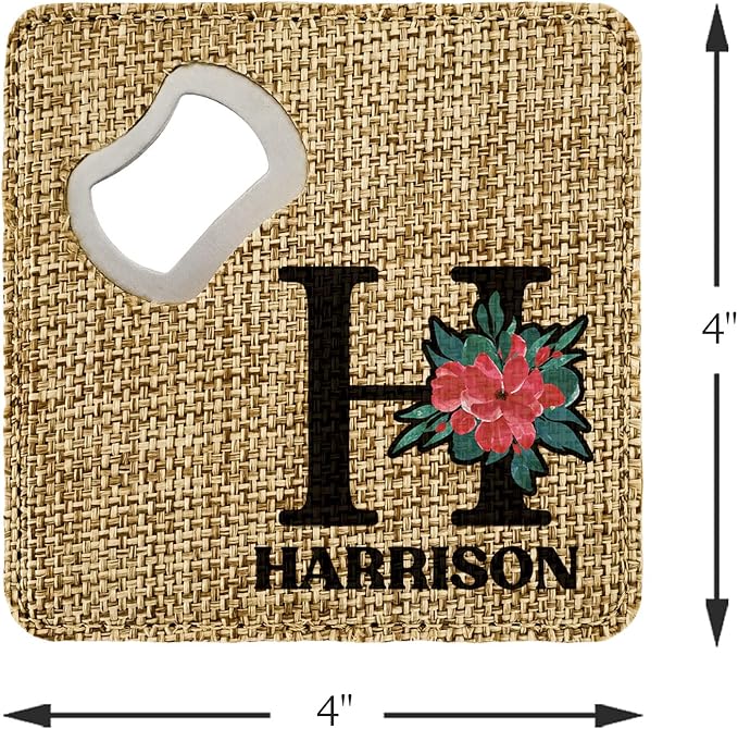 Smile Art Design Family Monogram Custom Coaster Bottle Opener Burlap Material Family Name Personalized Prints Personalized Gifts House Warming Wedding Gift Living Room Rustic Decor Style6