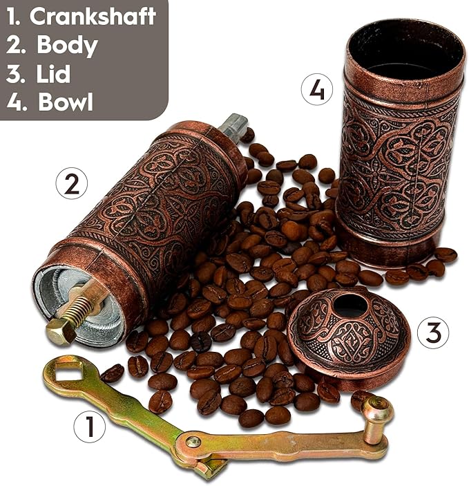Handmade Turkish Pepper & Coffee Grinder, Refillable Turkish Spice Mill with Adjustable Coarseness, Manual Coffee Mill with Handle, Coffee Grinder Metal with Hand Crank 22 cm-8.66 inch (Bronz)