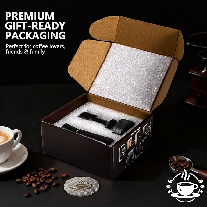 Espresso Tamper 53mm – Fits 54mm Breville Sage Portafilter – Compatible With Barista Express, Bambino Plus, Barista Pro, Infuser – Spring Loaded Calibrated Self Leveling Coffee Tamper Tool