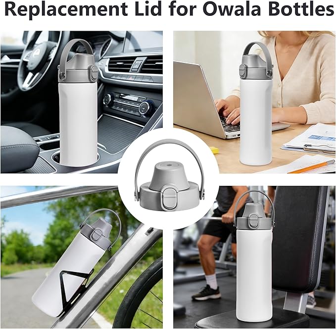 2 IN 1 Replacement Lid for Owala Freesip, Compatible with Owala Cup 16oz 24oz 32oz 40oz, One Button Water Bottle Top Lid Replacement Accessory and Straws, Leakproof, BPA-Free, White