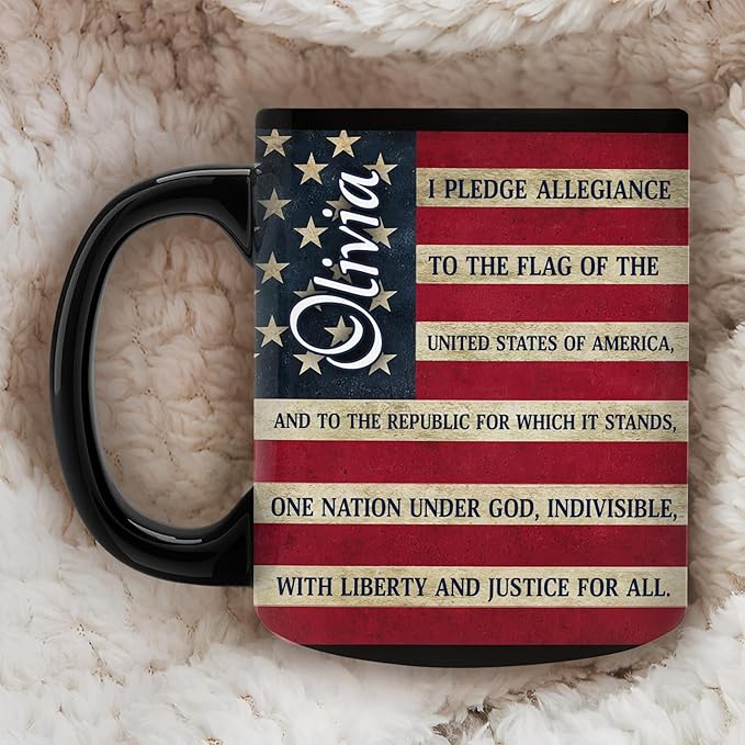 Hyturtle Personalized American Gifts for Men Women - Independence Day 4th Of July - American USA Flag Custom Name 11oz Black Ceramic Coffee Tea Mug For Him Her Dad Mom