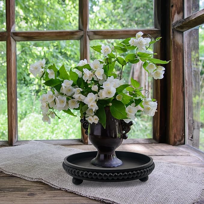 Coffee Table Tray : 12in Decorative Tray Ottoman Black Round Wood for Coffee Table Decor,Candle Holder Trays Vintage Centerpiece Farmhouse for Decor Countertop Home Decor Accessories