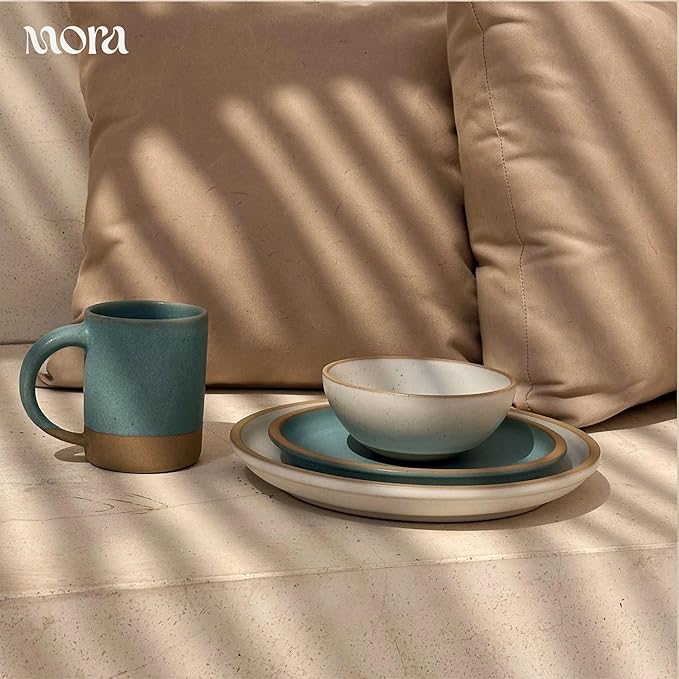 MORA Medium Mugs Set of 4, 16oz Ceramic Pottery Latte Mugs/Coffee Cups - Microwave and Dishwasher Safe - Iris