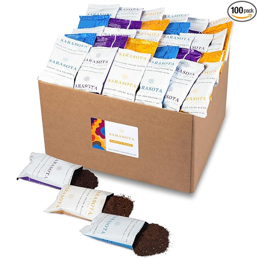 Coffee Packets Bulk 2 oz | Pre-Measured Ground Coffee Frac Packs | 12-Cup Drip Brewer Bags | Medium Roast, Colombian & Dark Roast Variety | 100 Count