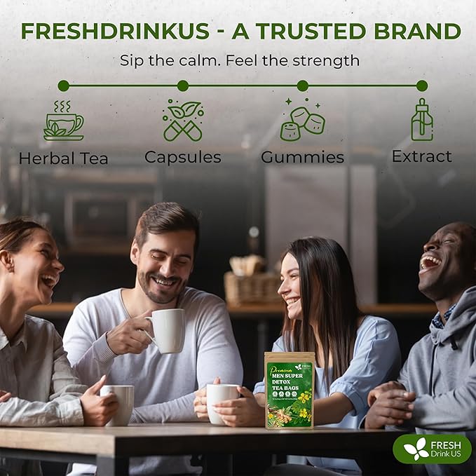 FreshDrinkUS, Premium 135 Tea Bags Men Super Tea – Herbal Blend with Senna, Dandelion Root, Ginger, Peppermint & More – 100% Natural, Sugar-Free. Caffeine-Free. Gluten-Free. Vegan