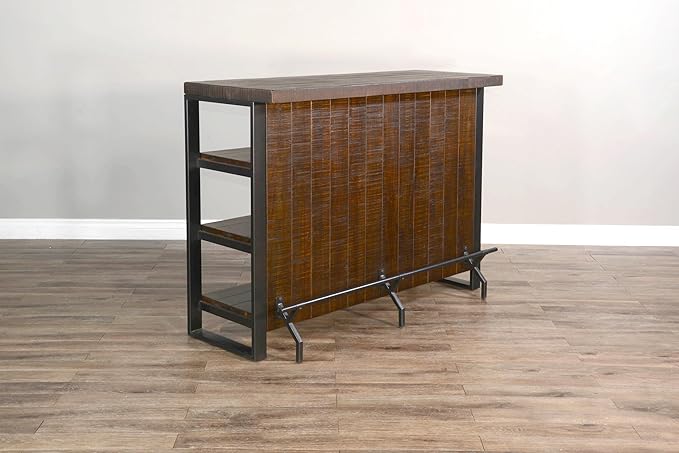 55 - Inch Homestead Bar, W/Open Storage&&Metal framing &Metal Foot Rail (Tobacco Leaf Finish)