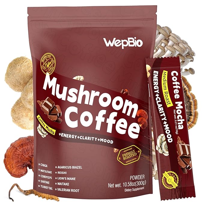Mushroom Coffee Mocha 11 in 1 Adaptogenic Mushroom Blend with Ashwagandha KSM-66,Lions Mane,Reishi,Turkey Tail Instant Mushrooms Coffee for Boost Energy,Focus,Sugar-Free,30 Servings