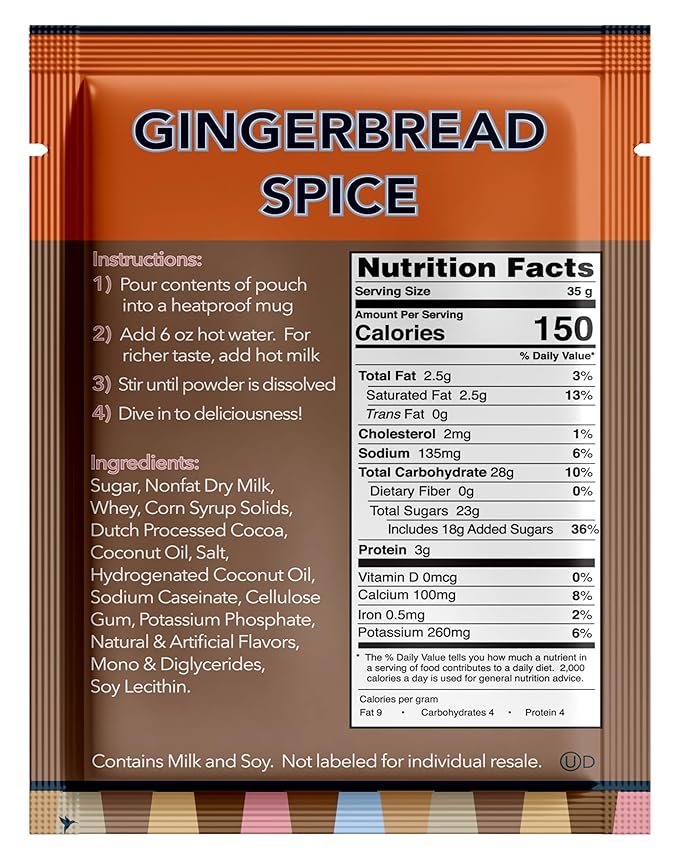 Double Donut Coffee Gingerbread Spice Hot Chocolate Mix Packets, Flavored Gingerbread Hot Cocoa Mix, 18 Count