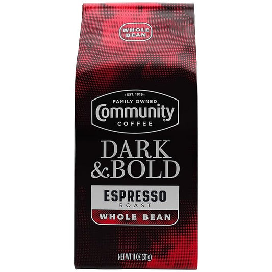 Community Coffee Dark & Bold Espresso Blend, Dark Roast Whole Bean Coffee, 11 Ounce Bag (Pack of 1)