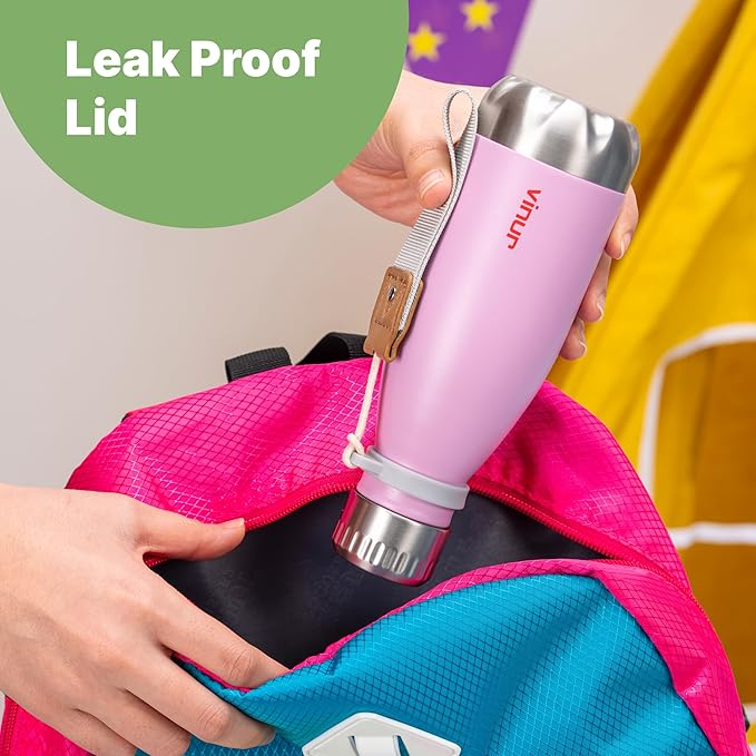 VINUR 9 oz Small Water Bottle | Leak-Proof Stainless Steel Metal Water Bottle with Carry Rope for School Travel, Grass Green