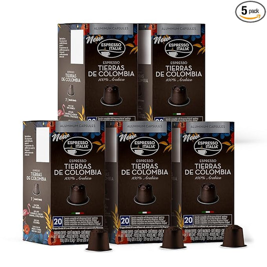 ESPRESSO ITALIA 100 Aluminum Capsules Compatible with Nespresso Original Lines Machines - TIERRAS DE COLOMBIA BLEND, Italian Espresso Coffee Pods