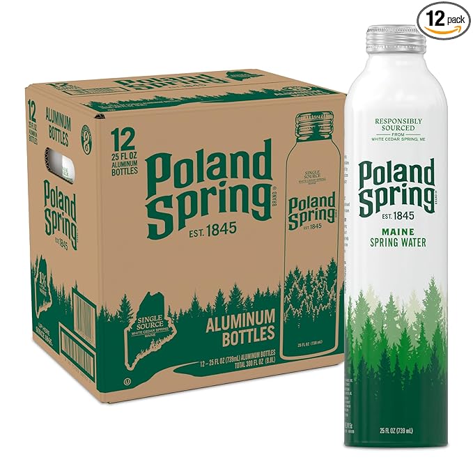 Poland Spring Maine Spring Water Aluminum Bottle – Crisp, Still Bottled Water with Naturally Occurring Minerals & Electrolytes for Taste - 12 Pack- 25 fl oz